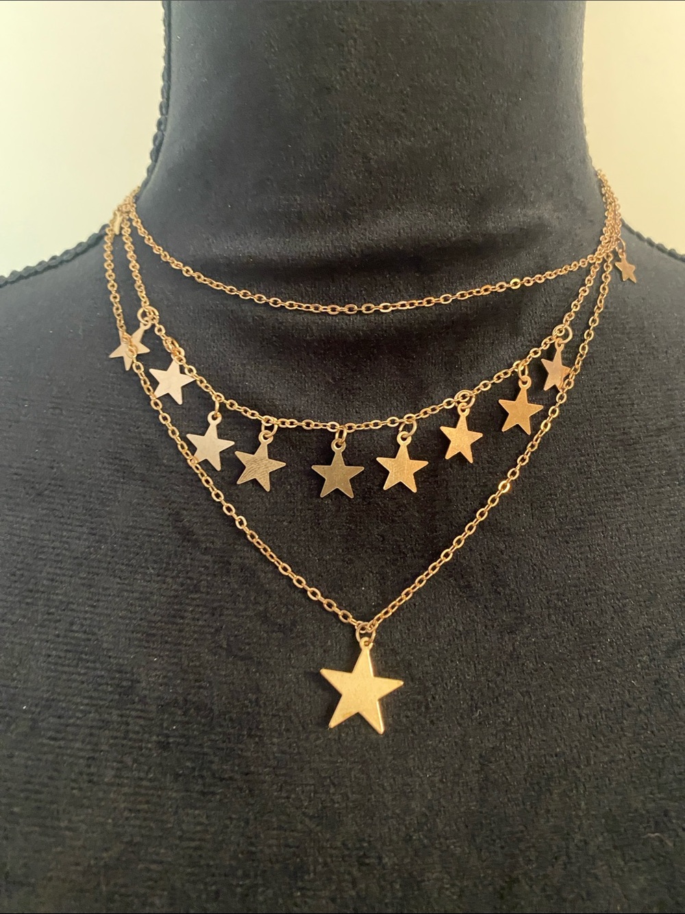 Gold Multi Layered Star Charm Choker Necklace Boho Celestial
